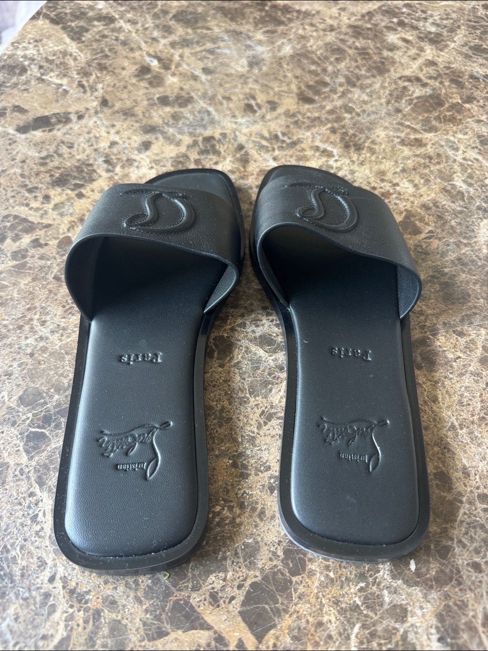 Christian Louboutin cl mule flat black leather logo sandal sz 38.5 - Picture 5 of 10